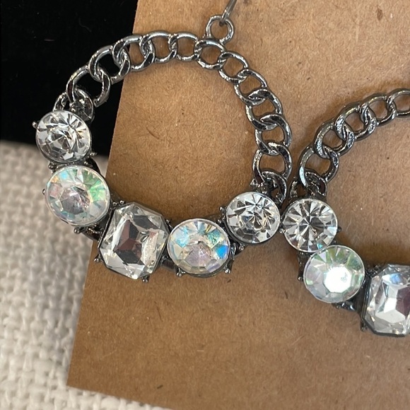 💐5/25 large rhinestone open circle silver chain link dangle drop statement - Picture 4 of 5